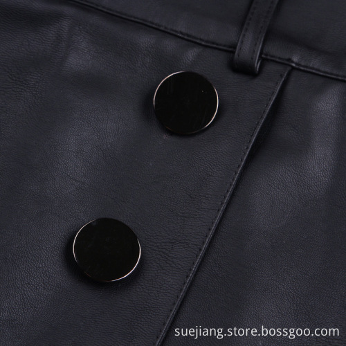 Women Sexy PU Leather A-line Vent Skirt